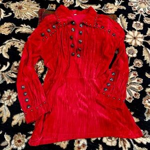 Red Velvet with Buttons Long Sleeve Top